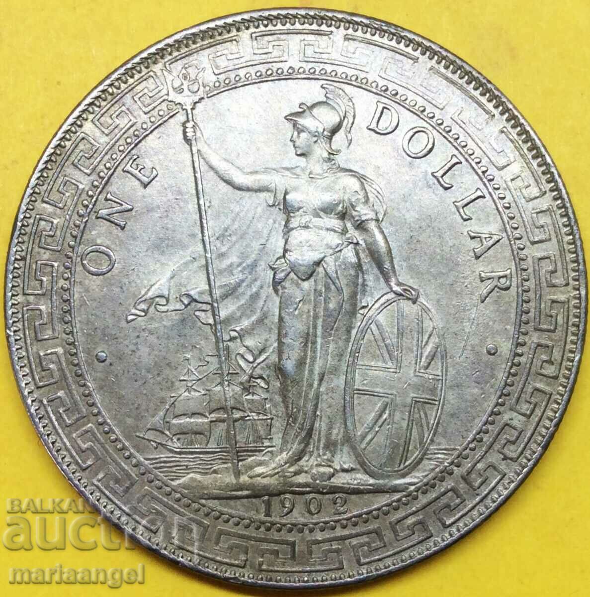 Търговски долар 1902 Великобритания Гонг-Конг 26,99г