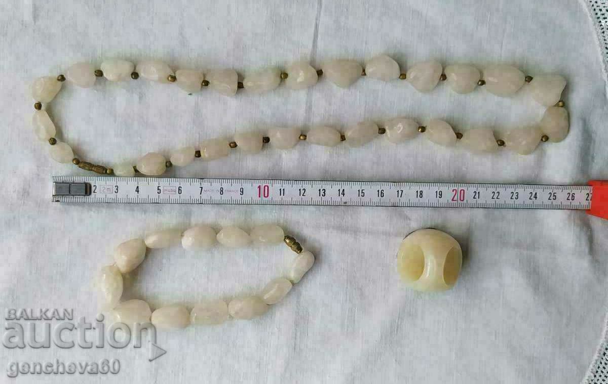 Necklace and bracelet set made of natural white agate - 6