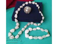 Old natural white agate necklace and bracelet