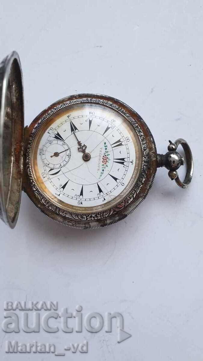 Джобен сребърен  османски часовник telescope