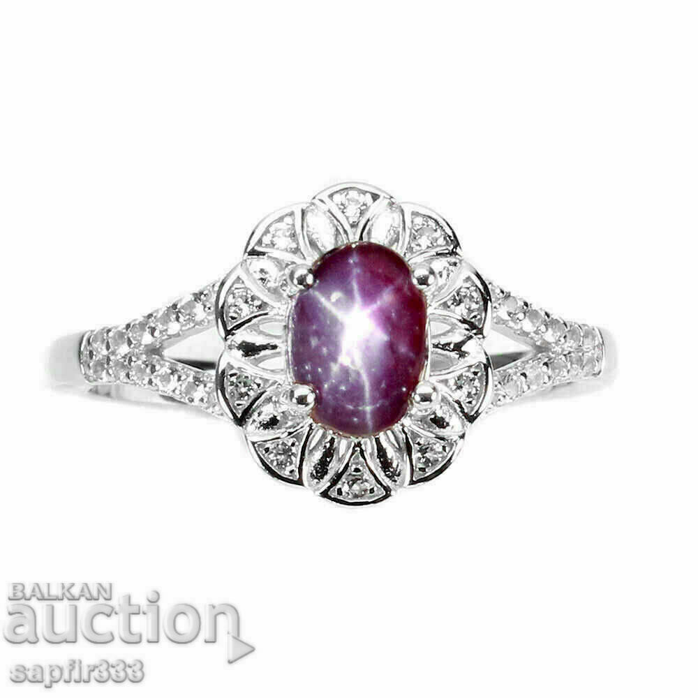 UNIQUE RING WITH NATURAL STAR RUBY AND WHITE TOPAZS