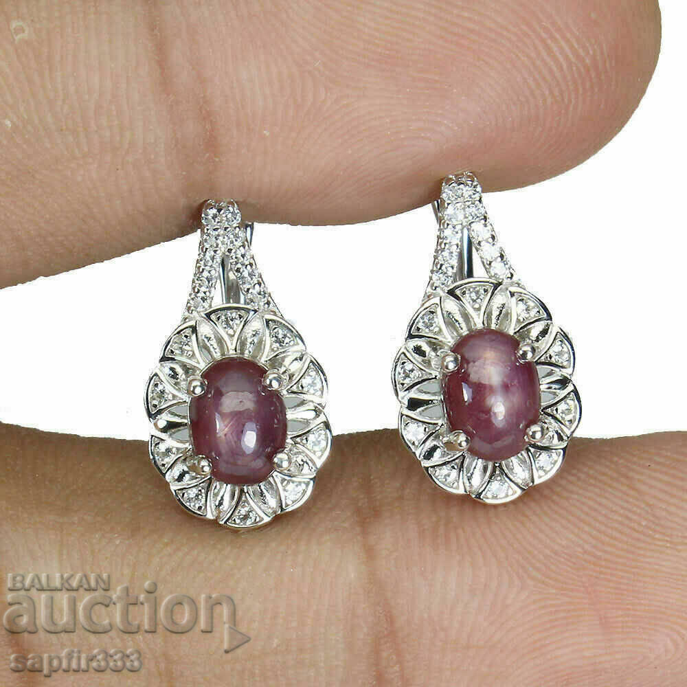 UNIQUE EARRINGS WITH NATURAL STAR RUBY AND WHITE TOPAZS with price 732.00 BGN | € 374.27 UNIQUE EARRINGS WITH NATURAL STAR RUBY AND WHITE TOPAZS with price 732.00 BGN | € 374.27