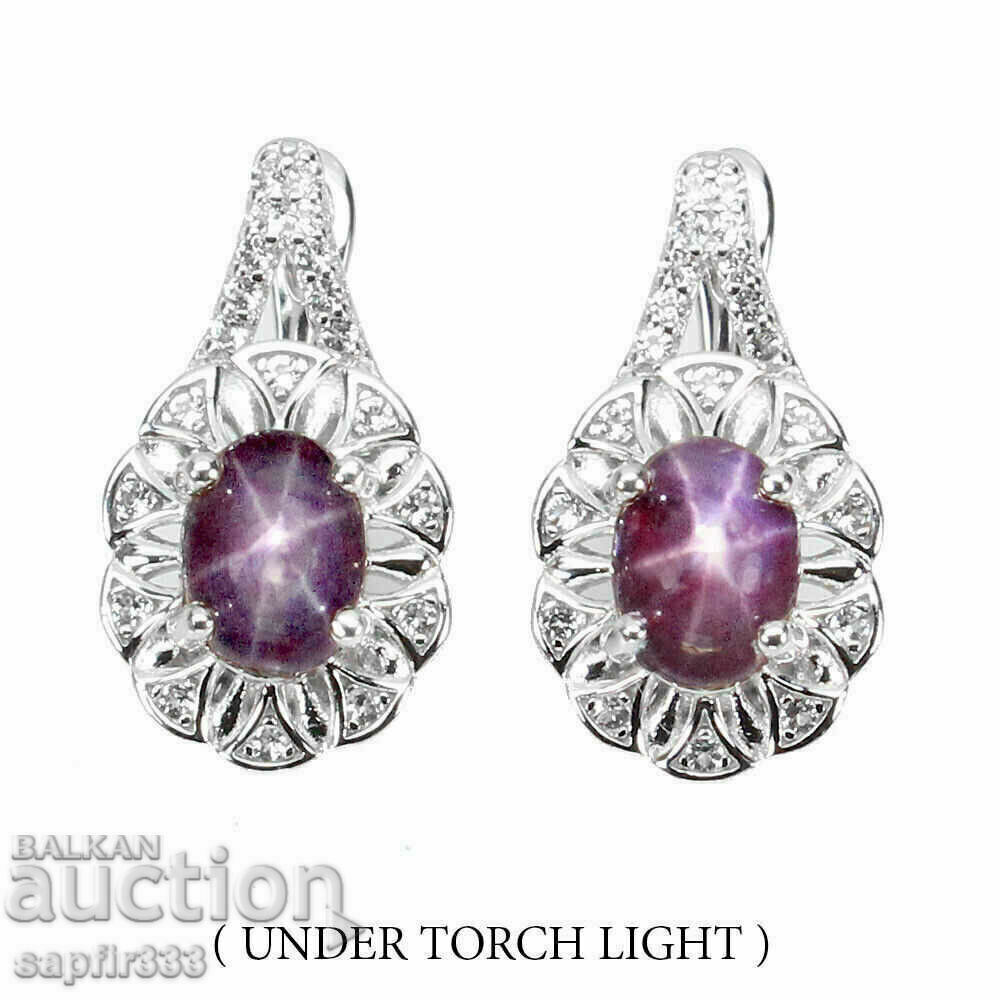 UNIQUE EARRINGS WITH NATURAL STAR RUBY AND WHITE TOPAZS