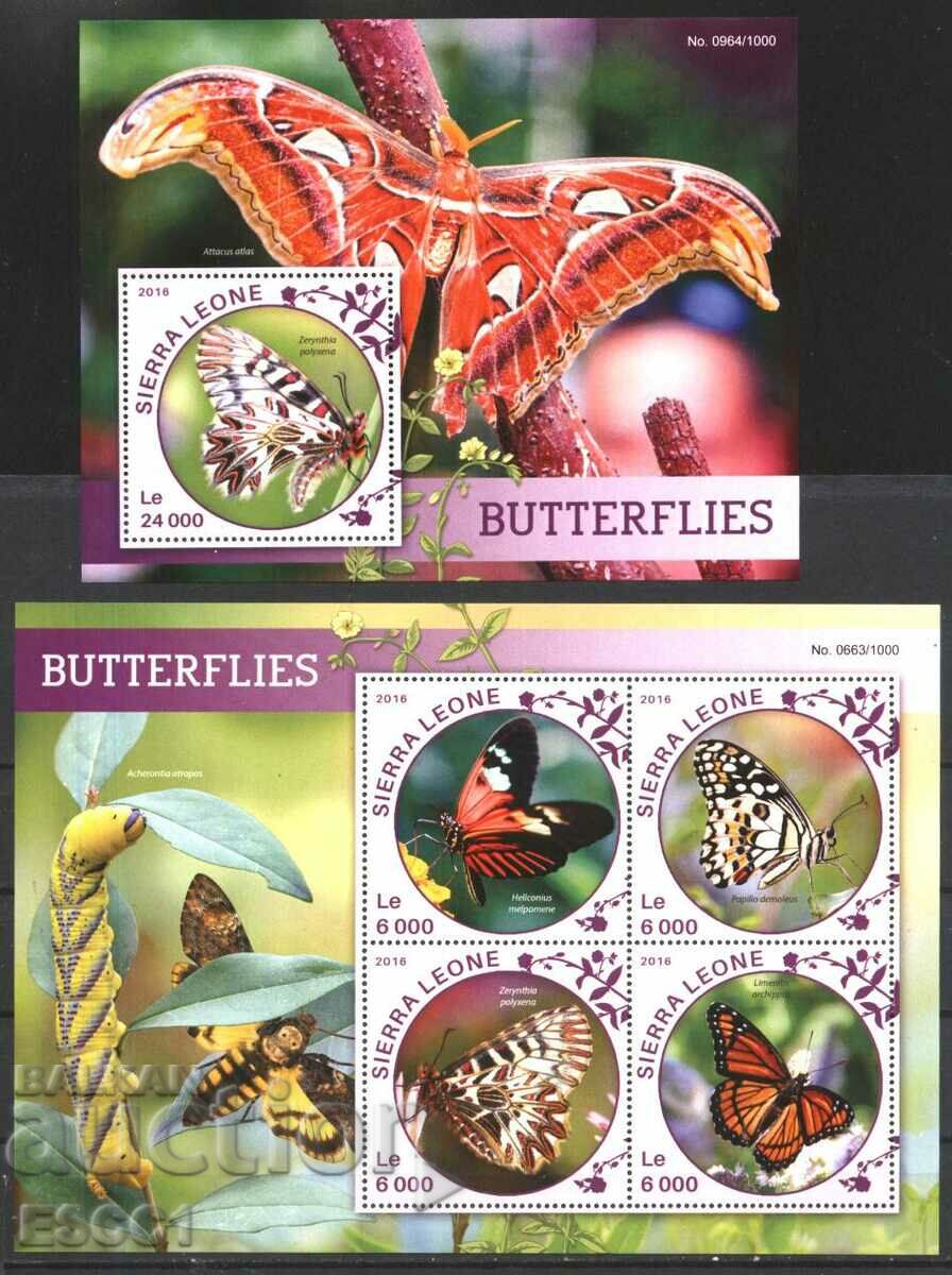 Clean stamps in sheet and block Fauna Butterflies 2016 of Sierra Leone