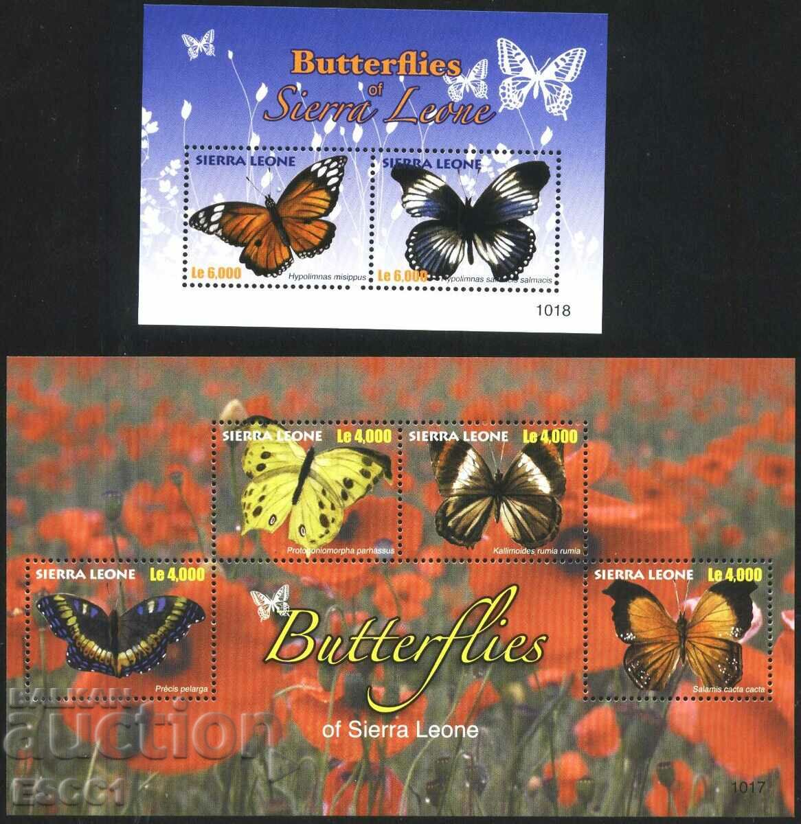 Clean stamps in sheet and block Fauna Butterflies 2010 of Sierra Leone