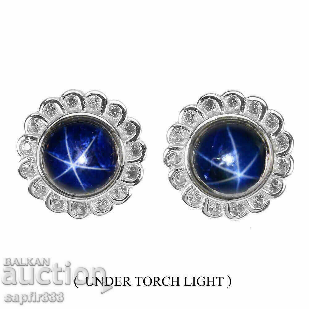 NATURAL STAR SAPPHIRE AND WHITE TOPAZS SILVER EARRINGS
