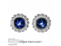 NATURAL STAR SAPPHIRE AND WHITE TOPAZS SILVER EARRINGS