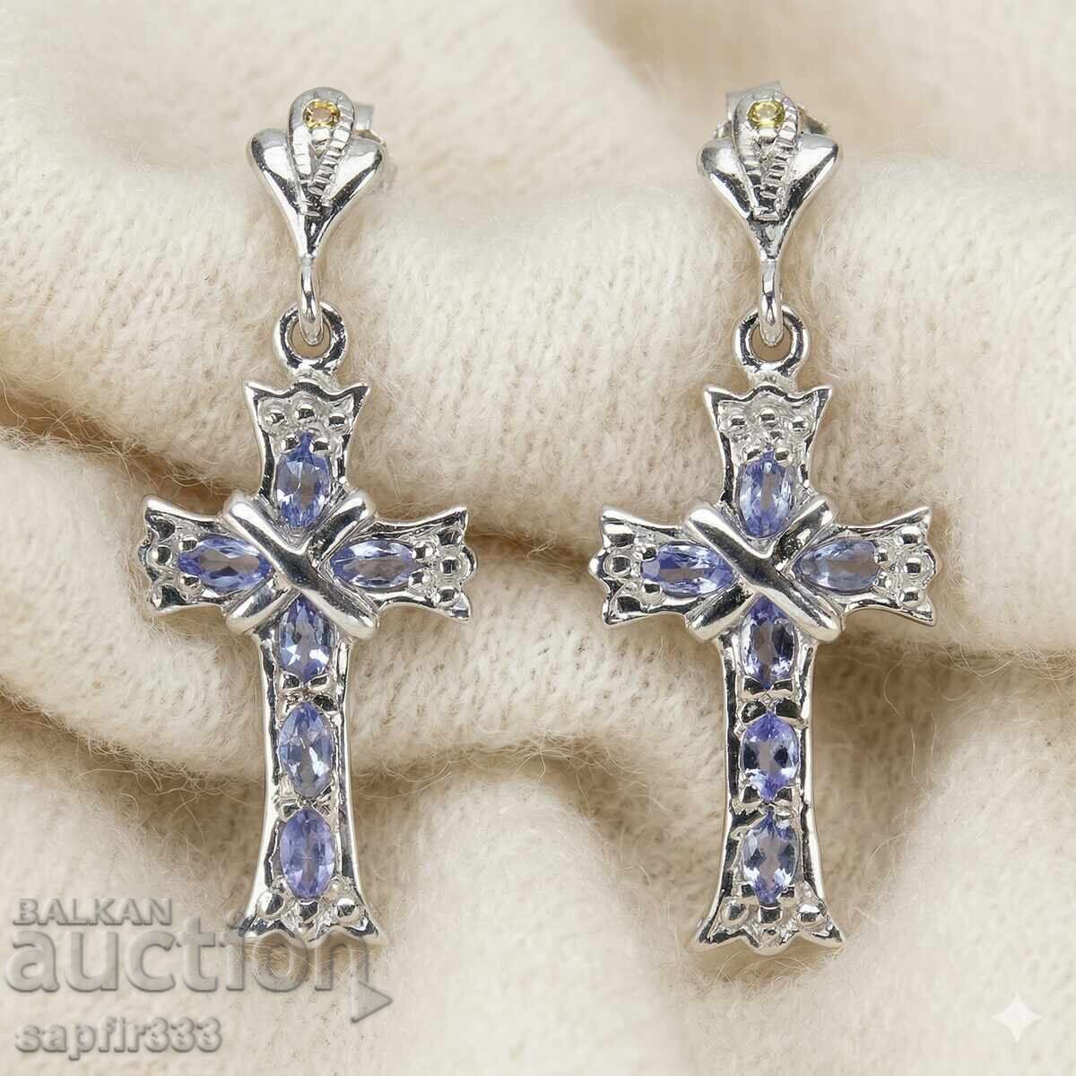 Delivery of DESIGNER EARRINGS TANZANITE AND SAPPHIRE "CROSSES"