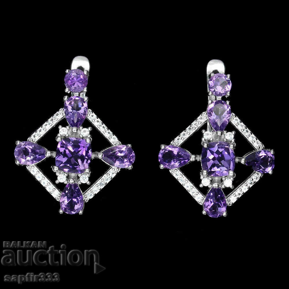 CHIC DESIGNER EARRINGS WITH NATURAL AMETHYSTS AND TOPAZS