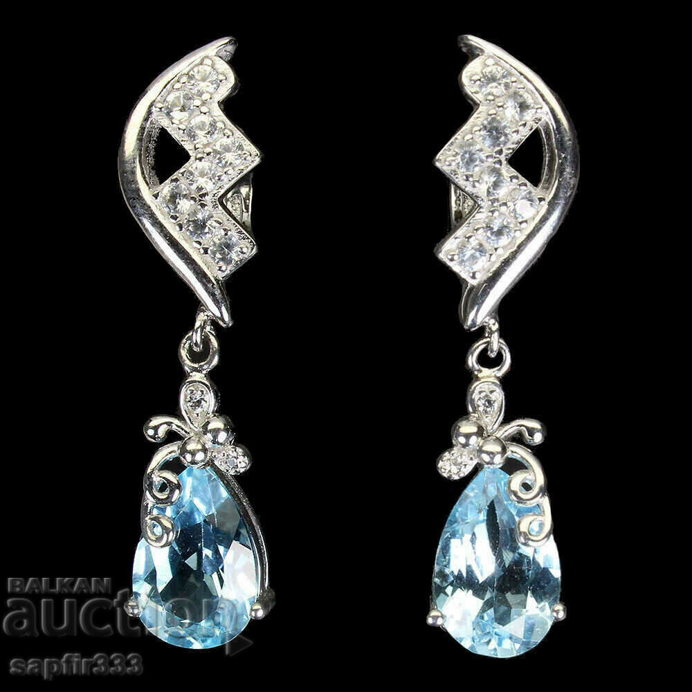 GORGEOUS SILVER EARRINGS WITH NATURAL BLUE AND WHITE TOPAZS