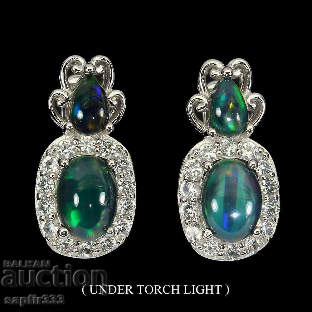 STYLISH FINE DESIGNER EARRINGS WITH NATURAL BLACK OPALS