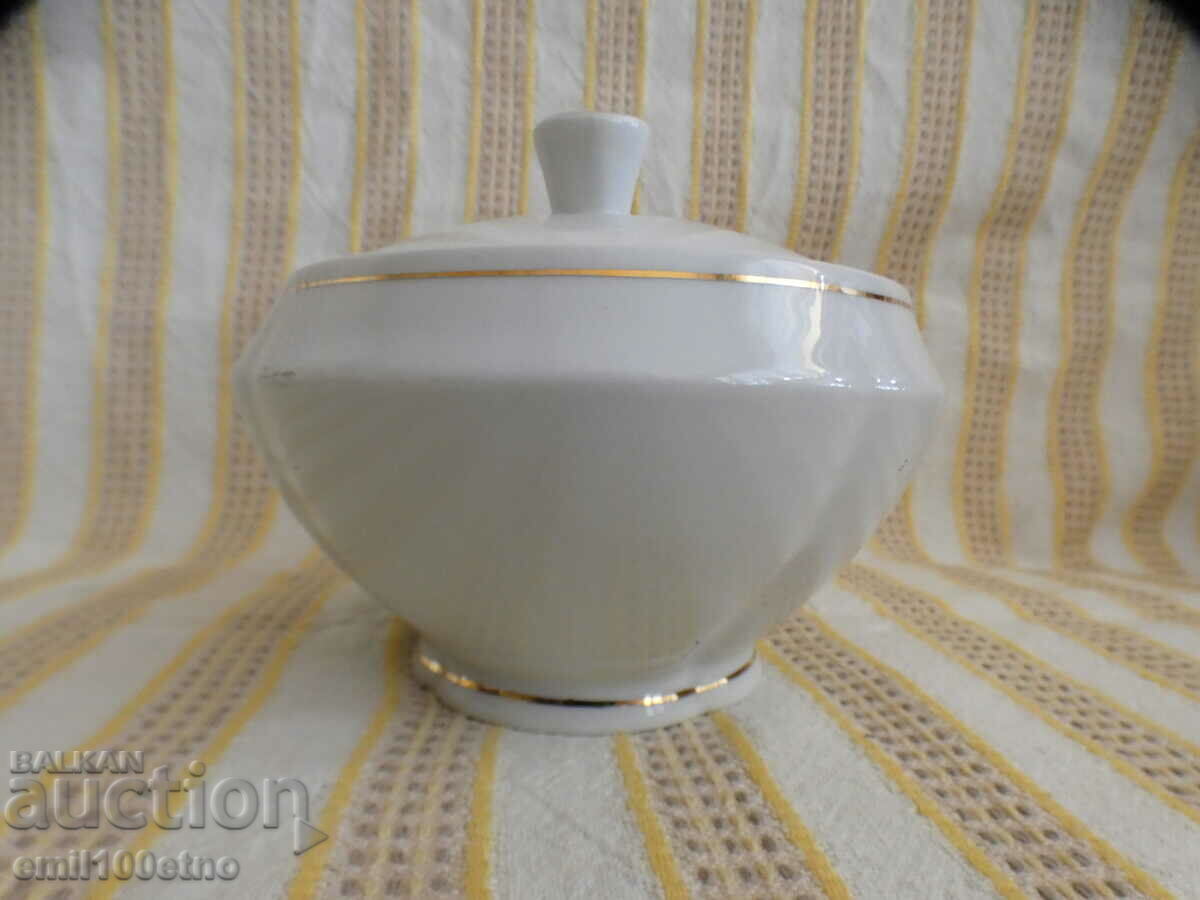 Sugar bowl old Bulgarian porcelain Kitka Novi Pazar with price 8.00 BGN | € 4.09 Sugar bowl old Bulgarian porcelain Kitka Novi Pazar with price 8.00 BGN | € 4.09