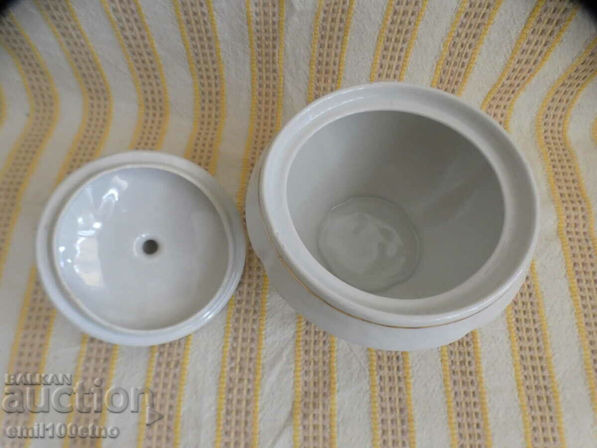 Auction Sugar bowl old Bulgarian porcelain Kitka Novi Pazar Auction Sugar bowl old Bulgarian porcelain Kitka Novi Pazar