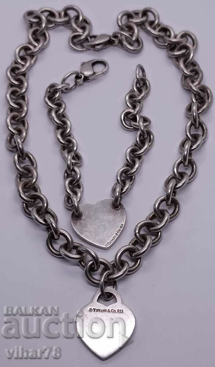 Марков сребърен комплект на TIFFANY-колие и гривна - 6
