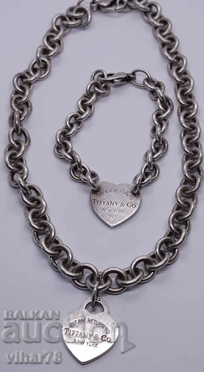 Brand TIFFANY Sterling Silver Necklace and Bracelet Set