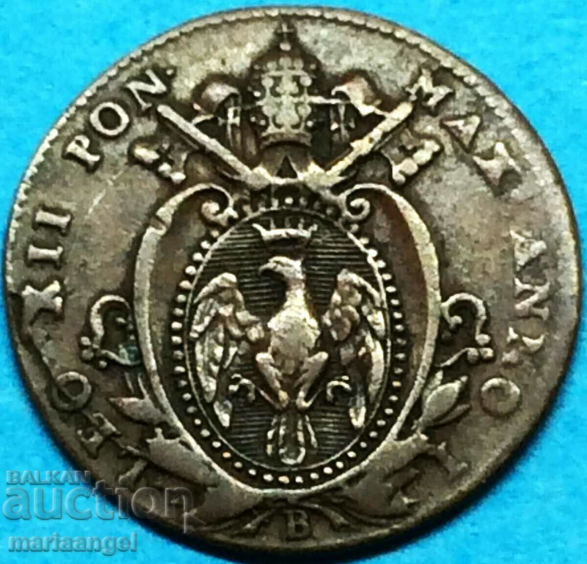 1/4 bayocco 1824 quatrain Leo XII Vatican Rome - exc. rare