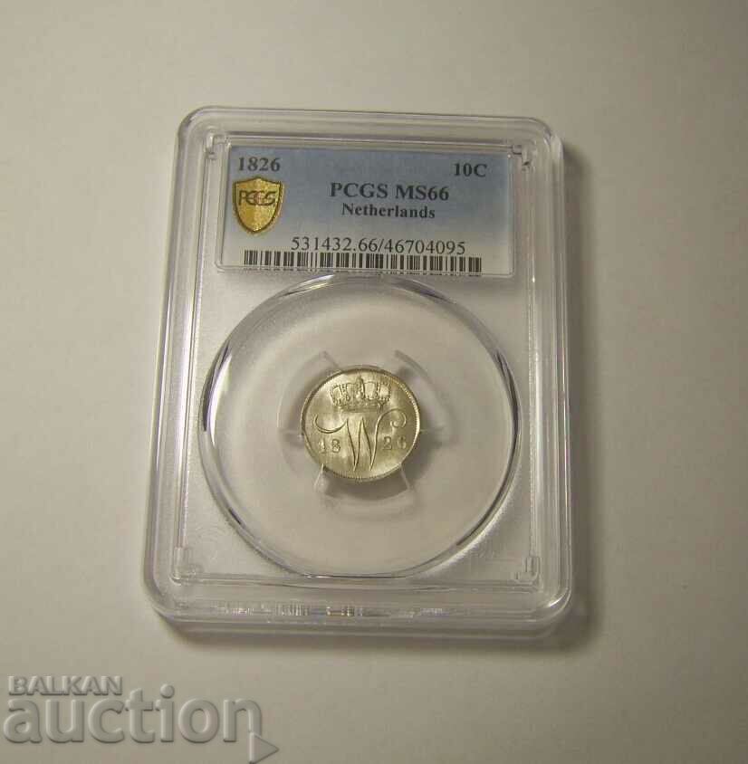RR! Холандия 10 цента 1826 MS66 PCGS