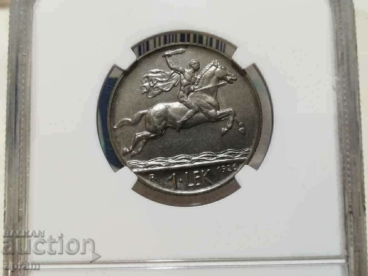 1 lek 1926 Albania MS 66 with price 450.00 BGN | € 230.08