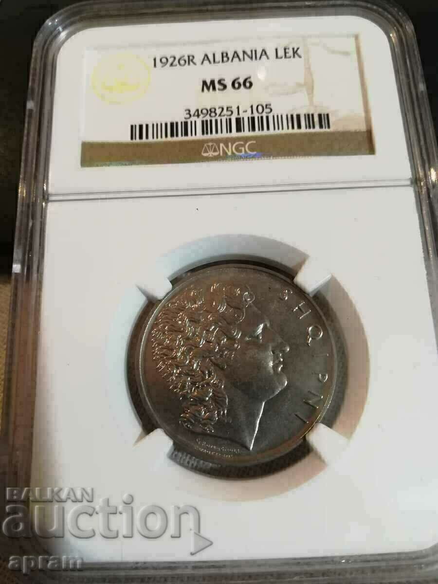 Auction  1 lek 1926 Albania MS 66