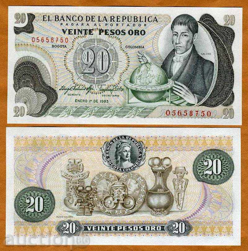 +++ COLOMBIA 20 Peso CAF P 409d 1983 UNC +++