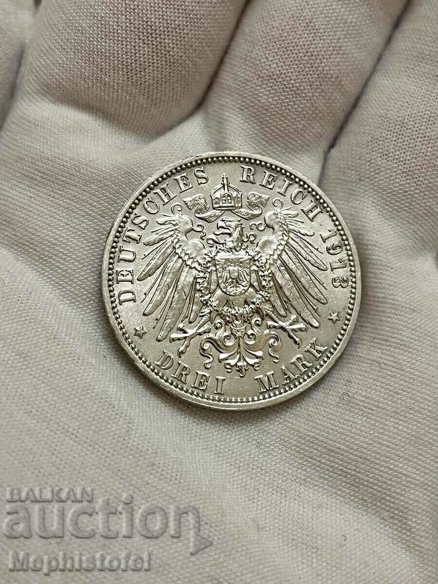 3 marks 1913, Germany / Saxony - silver coin