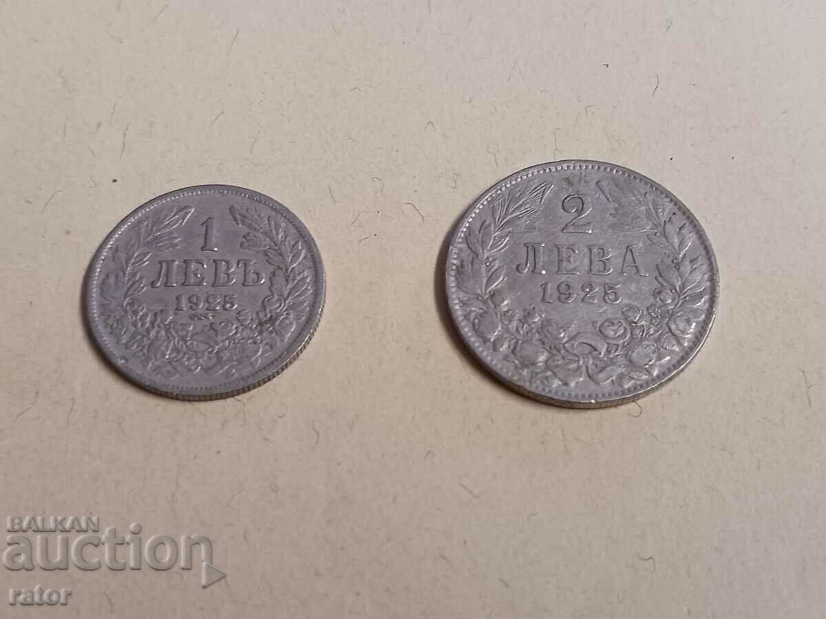 Монети 1 лев и 2  лева 1925 г.  Царство България . Монета