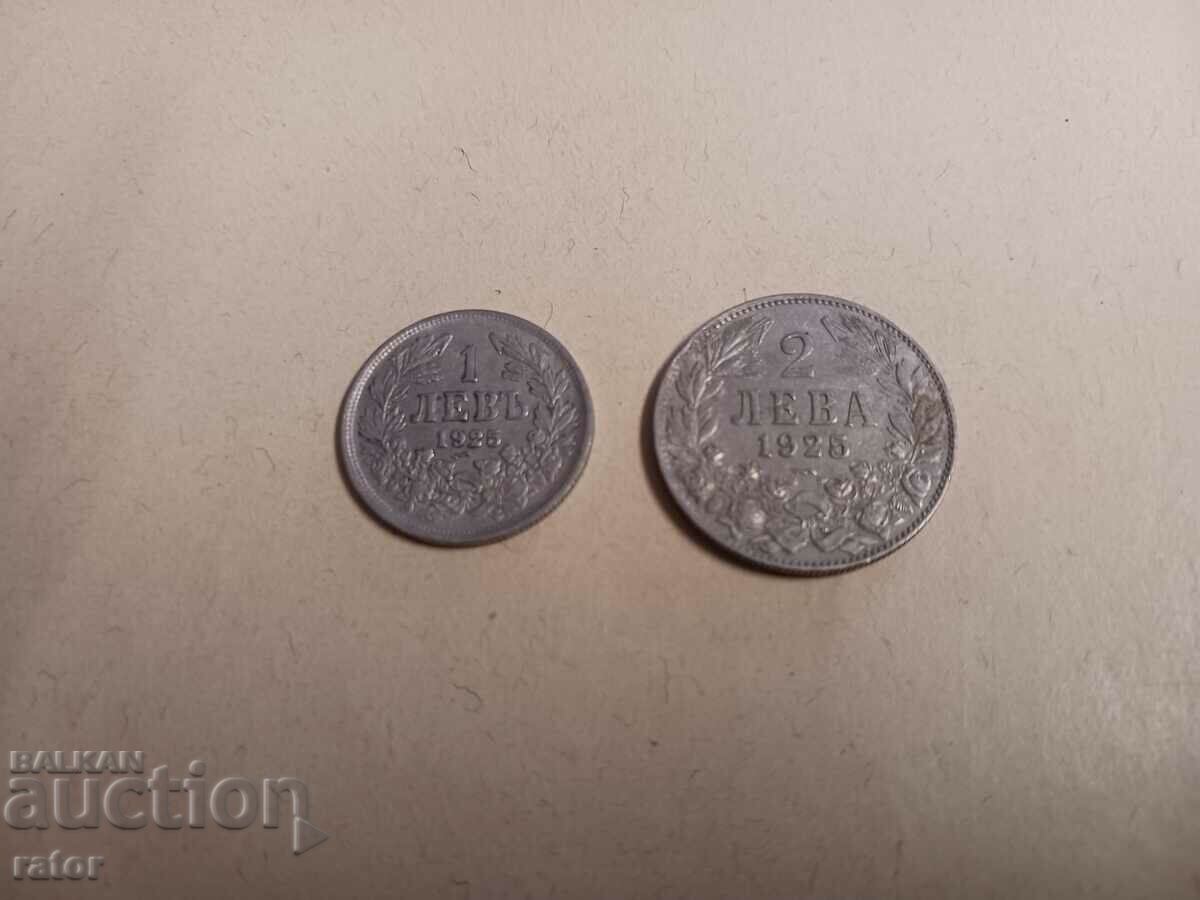 Coins 1 BGN and 2 BGN 1925 Kingdom of Bulgaria. For collection
