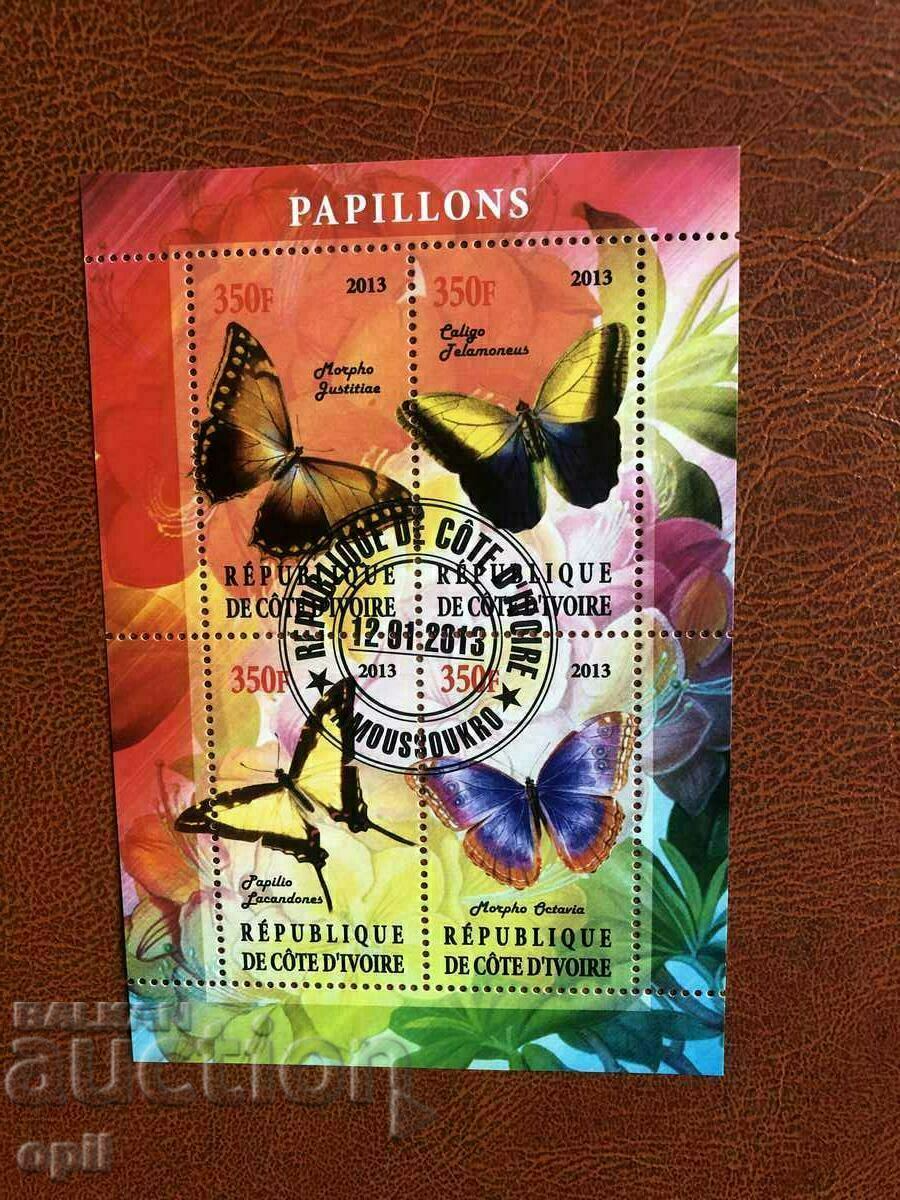 Stamped Block Butterflies 2013 Ivory Coast