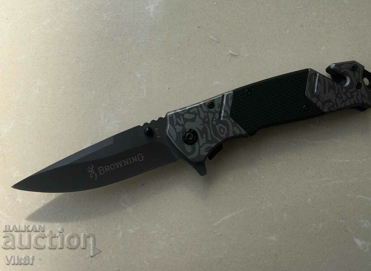 Cuțit semi-automat pliabil Browning F119, tăietor, piramidă cu preț 20.00 BGN | € 10.23 Cuțit semi-automat pliabil Browning F119, tăietor, piramidă cu preț 20.00 BGN | € 10.23
