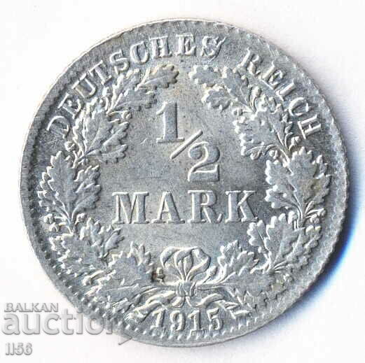 Германия - 1/2 марка 1915 - Мюнхен (D) - сребро