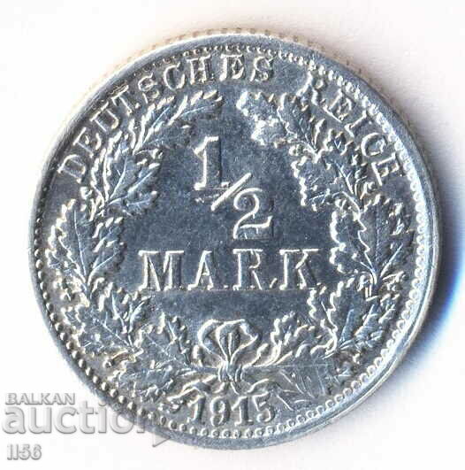 Германия - 1/2 марка 1915 - Щутгарт (F) - сребро
