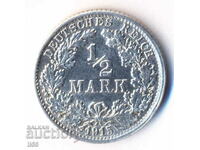 Γερμανία - 1/2 Mark 1915 - Στουτγάρδη (F) - Ασημένιο