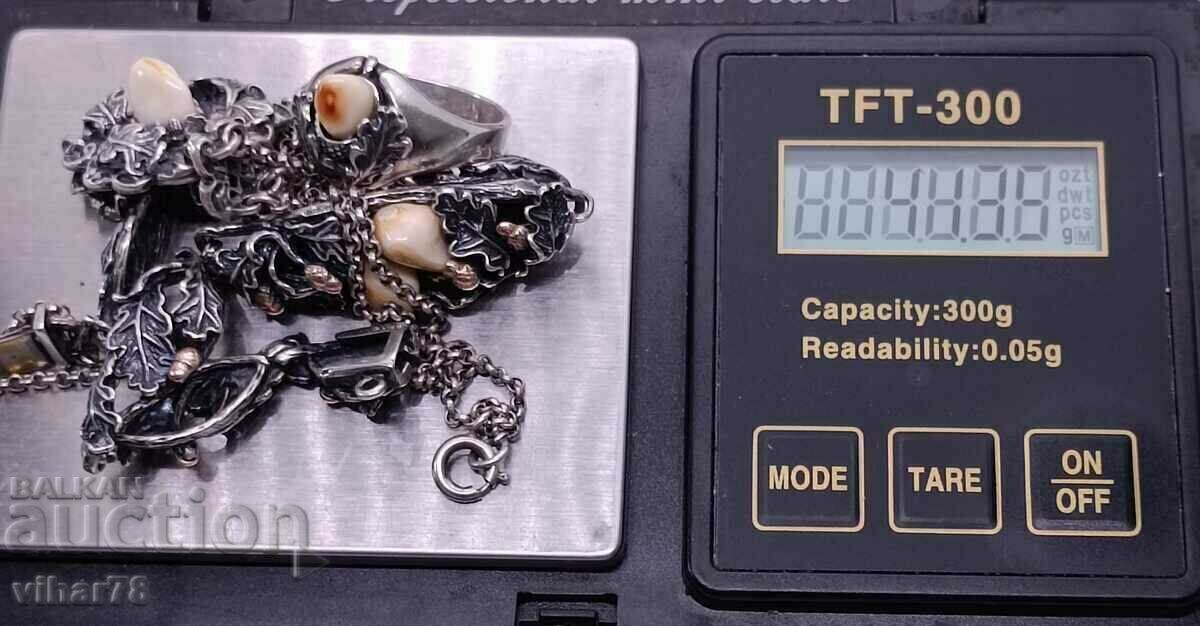 A beautiful silver bracelet-necklace and ring lot - 5 A beautiful silver bracelet-necklace and ring lot - 5