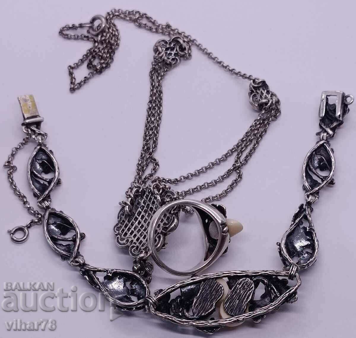 A beautiful silver bracelet-necklace and ring lot - 6 A beautiful silver bracelet-necklace and ring lot - 6