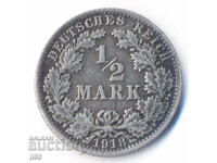 Германия - 1/2 марка 1918 - Берлин (А) - сребро