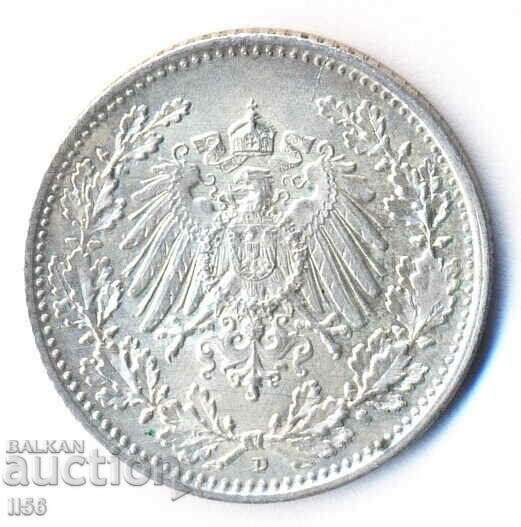 Germania - 1/2 Marc 1918 - Munchen (D) - Argint cu preț 29.00 BGN | € 14.83