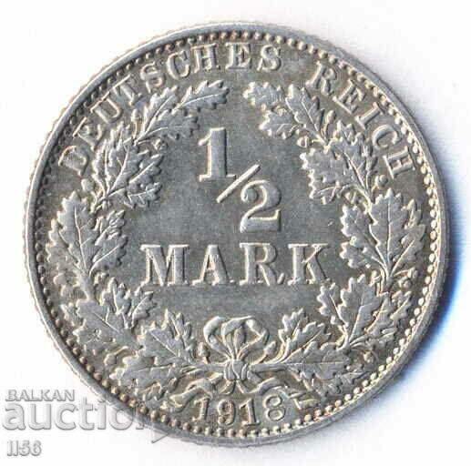 Germany - 1/2 Mark 1918 - Muldenhüten (E) - Silver Germany - 1/2 Mark 1918 - Muldenhüten (E) - Silver