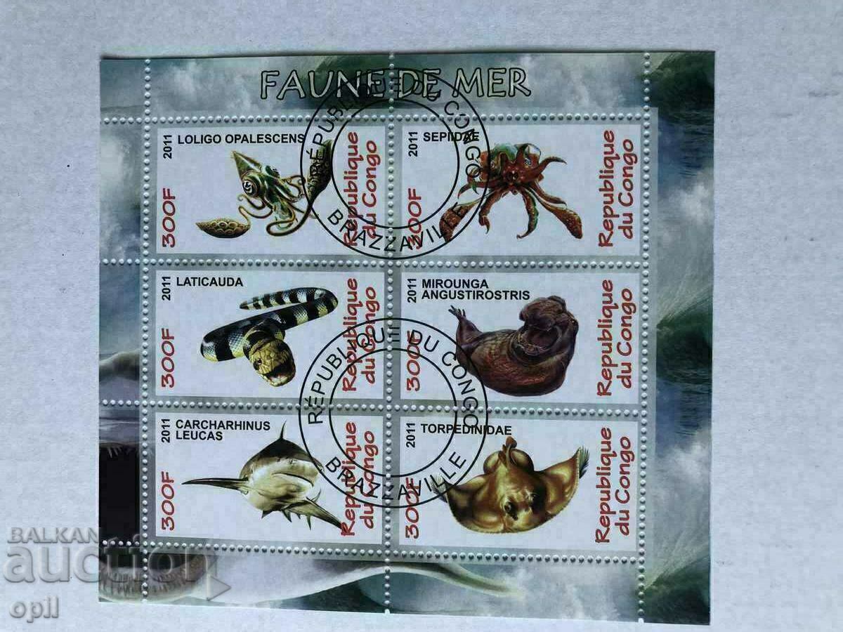 Stamped Block Marine Fauna 2011 Congo