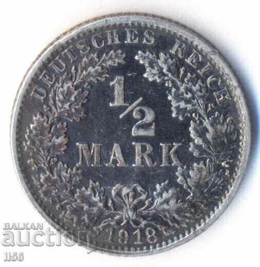 Germany - 1/2 Mark 1918 - Karlsruhe (G) - Silver - RR!