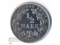 Germany - 1/2 Mark 1918 - Karlsruhe (G) - Silver - RR!