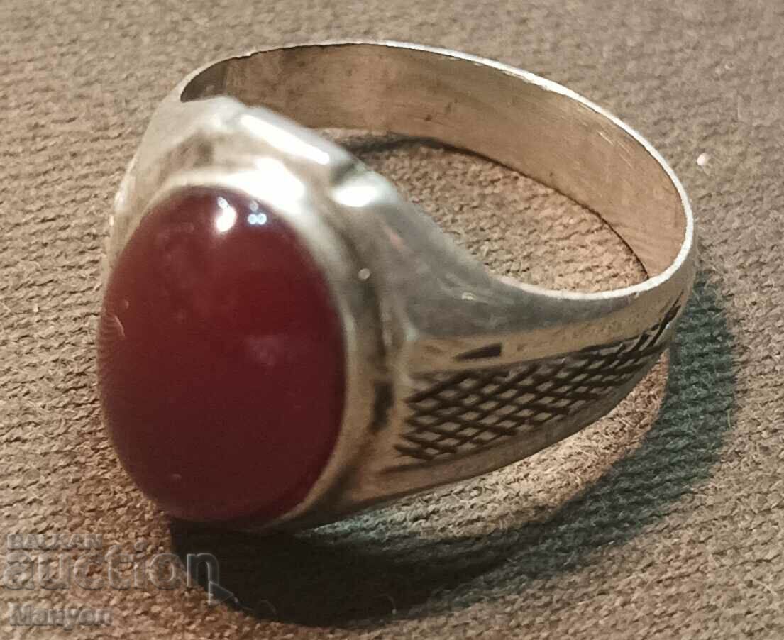 Beautiful and valuable men's silver ring with amber.