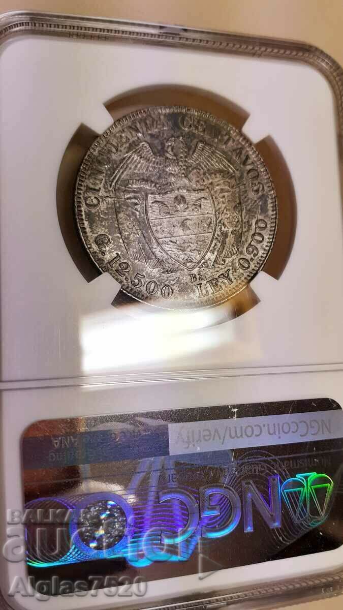 50 centavo/silver 0.900/ UNS det. Colombia with price € 80.00 | 156.47 BGN