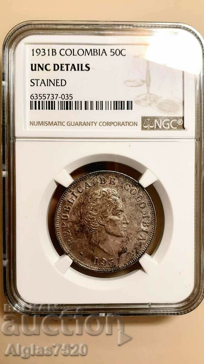 50 centavo/silver 0.900/ UNS det. Colombia - 5 50 centavo/silver 0.900/ UNS det. Colombia - 5