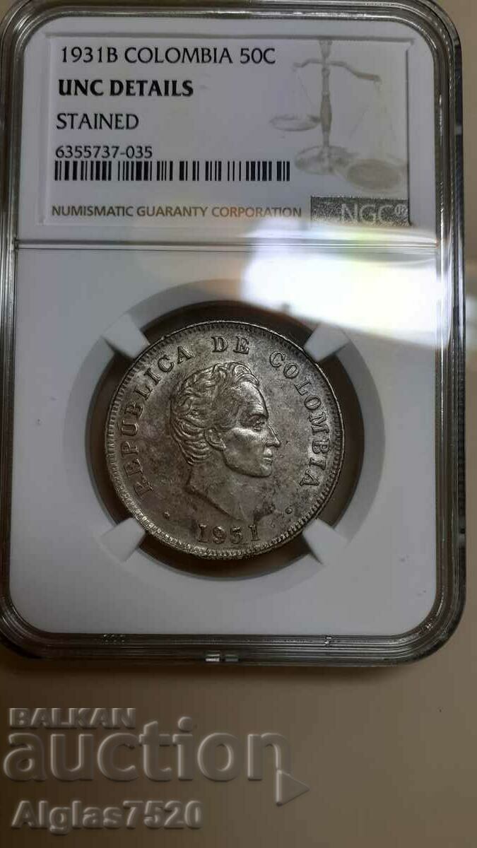 50 centavo/silver 0.900/ UNS det. Colombia - 6 50 centavo/silver 0.900/ UNS det. Colombia - 6