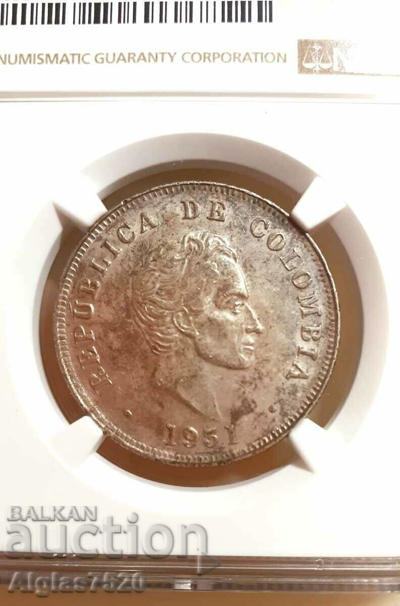 50 centavo/argint 0.900/ UNS det. Columbia