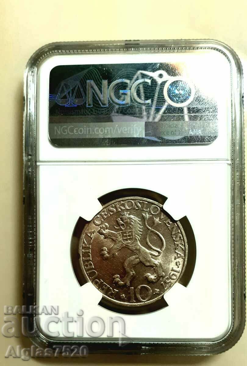 10 kroner/silver/Czechoslovakia MS 62- 1957 with price 150.00 BGN | € 76.69