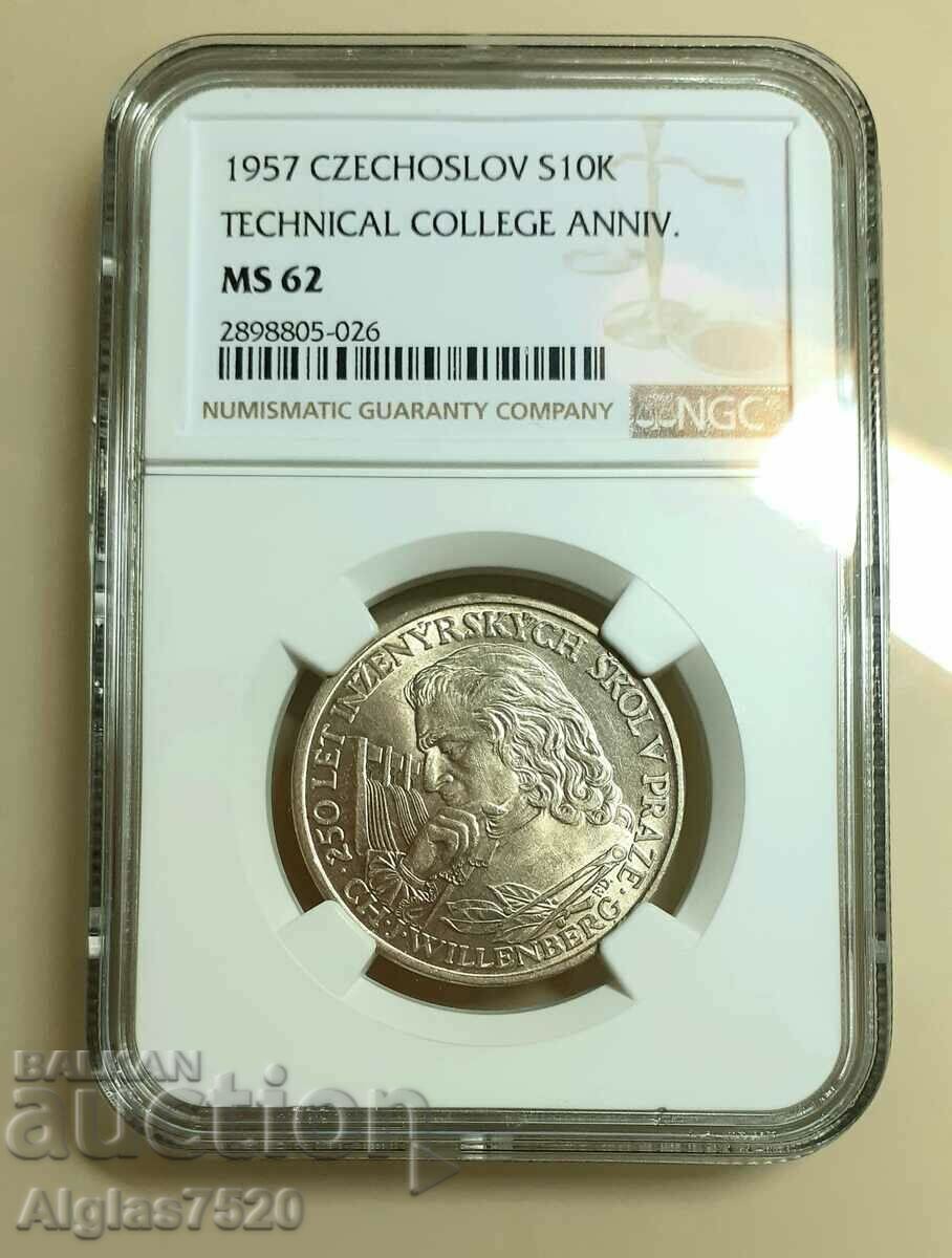 Auction  10 kroner/silver/Czechoslovakia MS 62- 1957