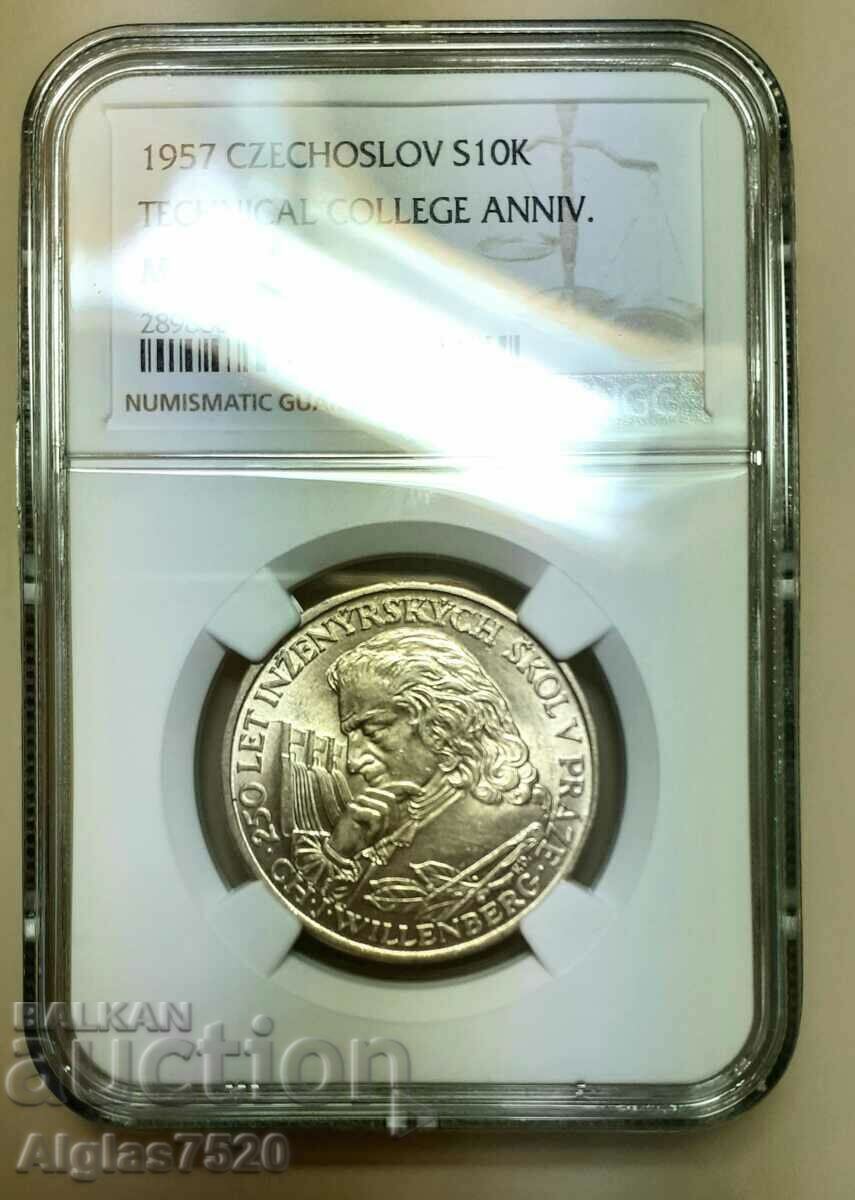 10 κορώνες/ασήμι/Τσεχοσλοβακία MS 62- 1957 10 κορώνες/ασήμι/Τσεχοσλοβακία MS 62- 1957