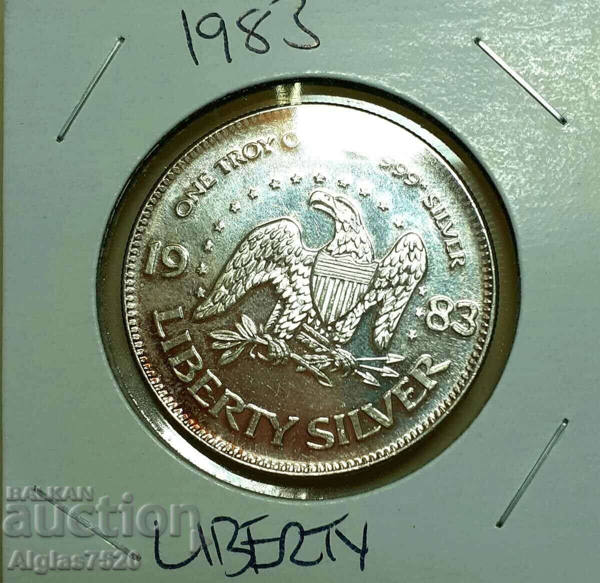1 Uncie Troy Investment Silver 0,999 SUA 1983 Unc
