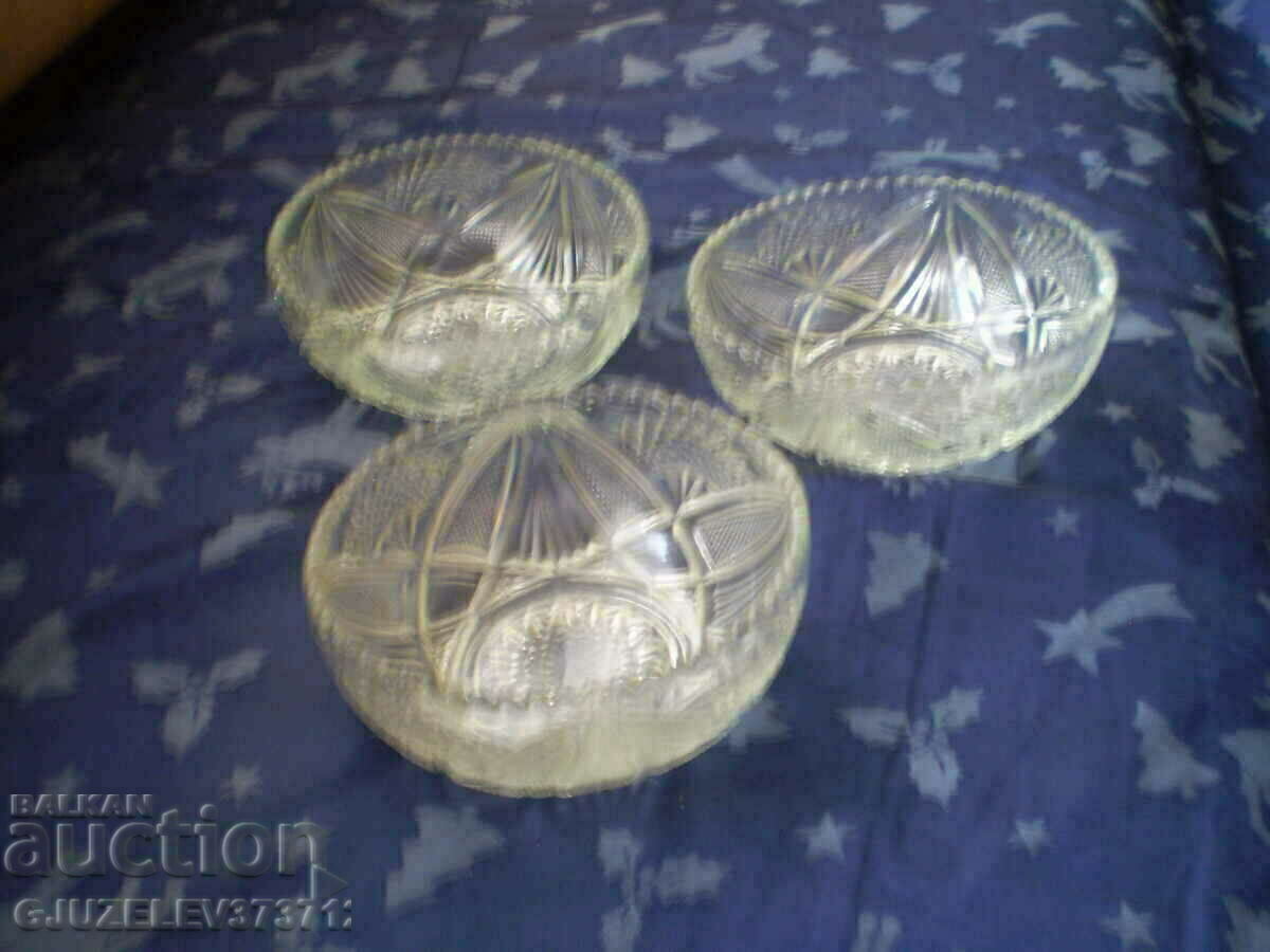 Three Small Crystal Fruitiers with price 89.00 BGN | € 45.50 Three Small Crystal Fruitiers with price 89.00 BGN | € 45.50